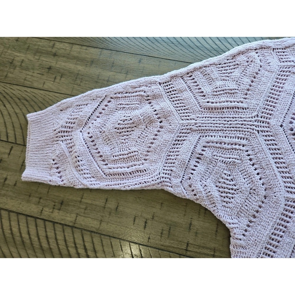 J Jill Sweater Large Lavender Open Knit Crochet Boho Beachy Coastal Cotton Blend - Picture 5 of 13